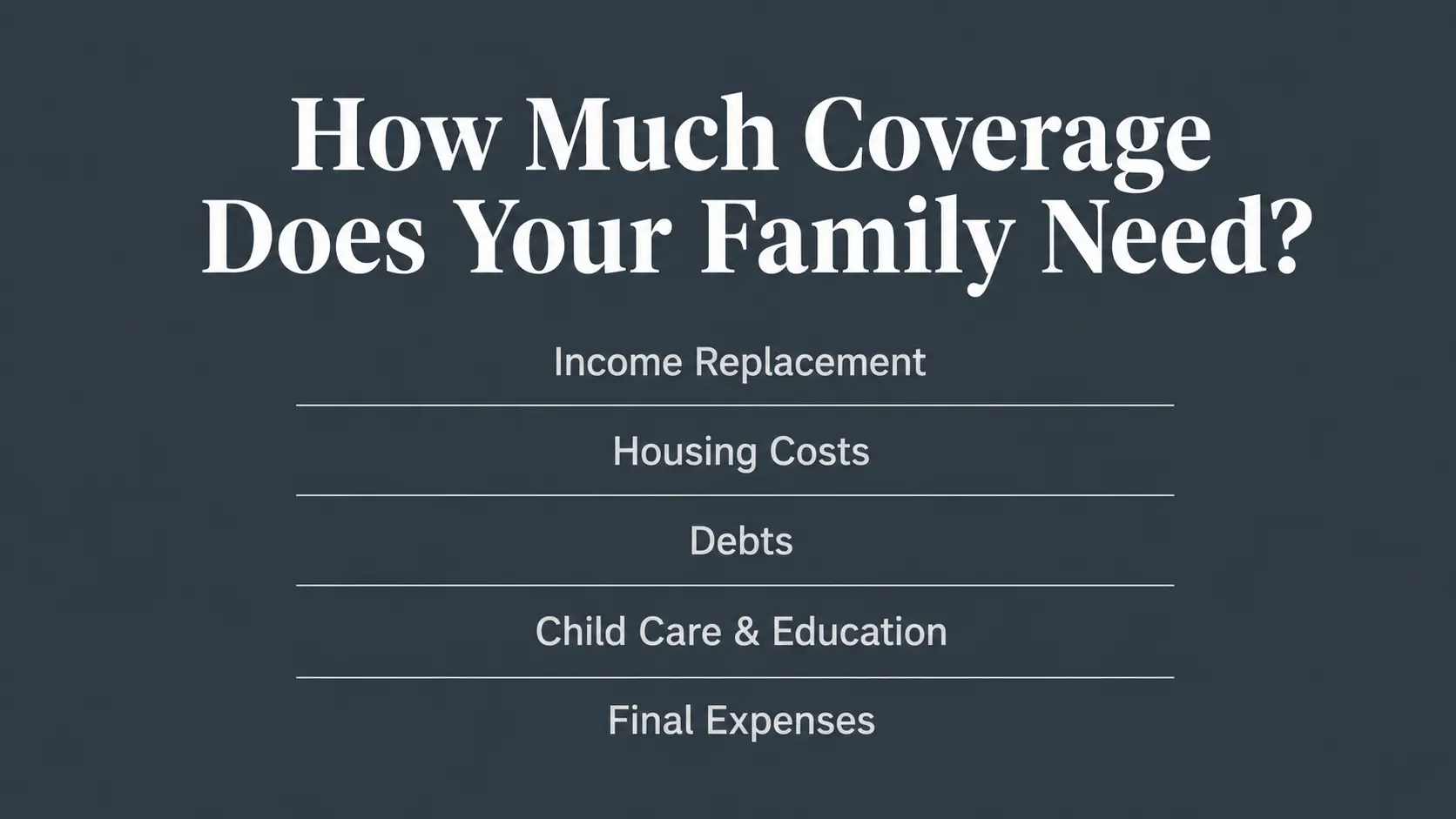 Coverage needs checklist for family life insurance including income, debts, and child care