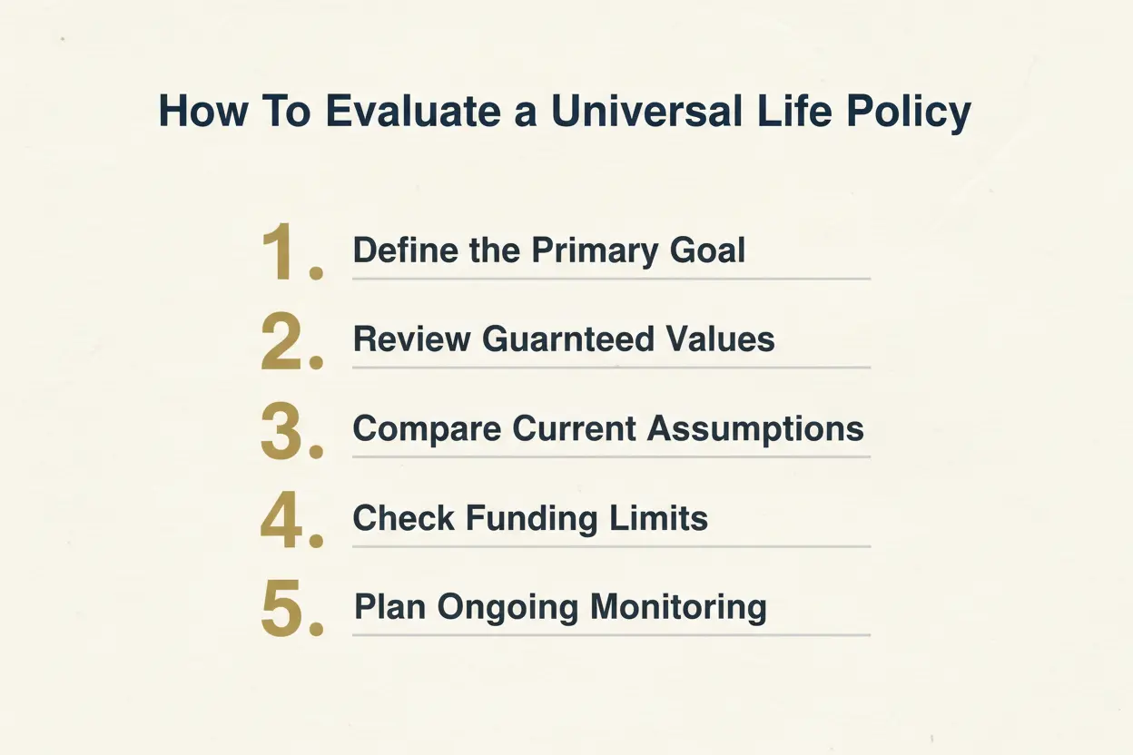 Step-by-step checklist for evaluating a universal life insurance policy before buying