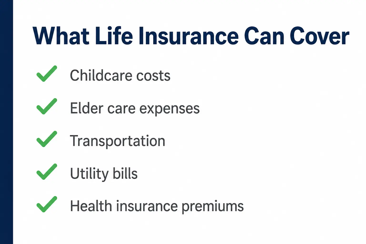 Checklist graphic of household expenses life insurance can cover after income loss