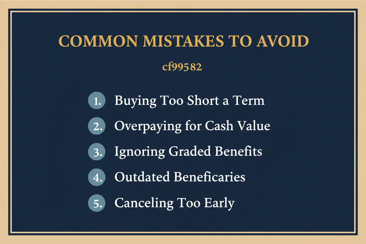Five common life insurance mistakes to avoid after 50 including buying too short a term and outdated beneficiaries