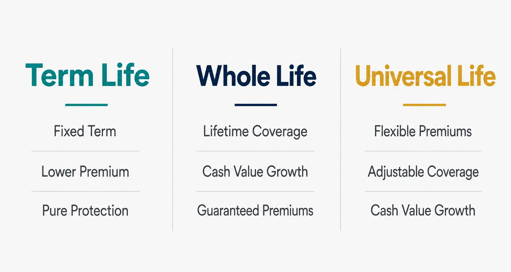 Comparison of term life, whole life and universal life insurance