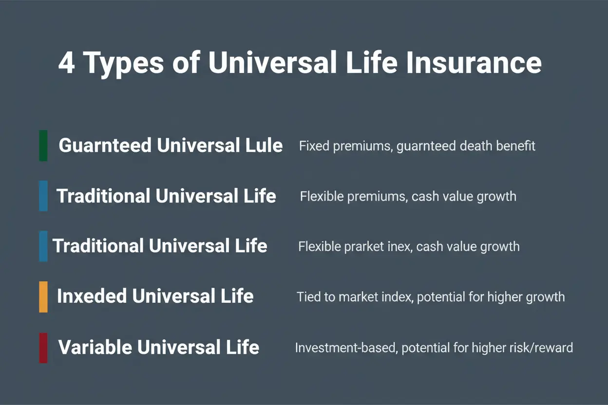 Comparison of four types of universal life insurance — guaranteed, traditional, indexed, and variable